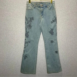 Boston Proper Embroidered Mid Rise Light Wash Boot Cut Jeans